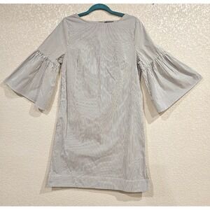 Chaps Bell Sleeve Navy Blue &White Striped Coastal Nautical Preppy Shift Dress M